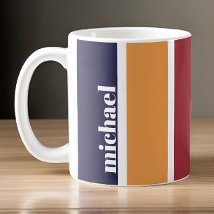 Personalized Blue Yellow Red Striped Coffee Mug