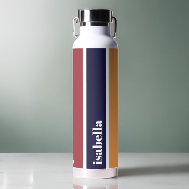 Personalized Blue Yellow Red Striped Water Bottle (Personalized Blue Yellow Red Striped Water Bottle)