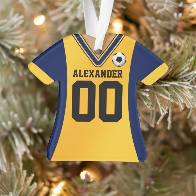 Personalized Blue/Yellow Soccer Jersey Ornament (Tree)