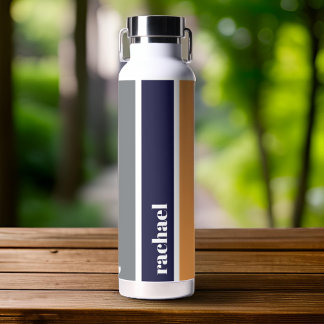 Personalized Blue Yellow Striped Water Bottle