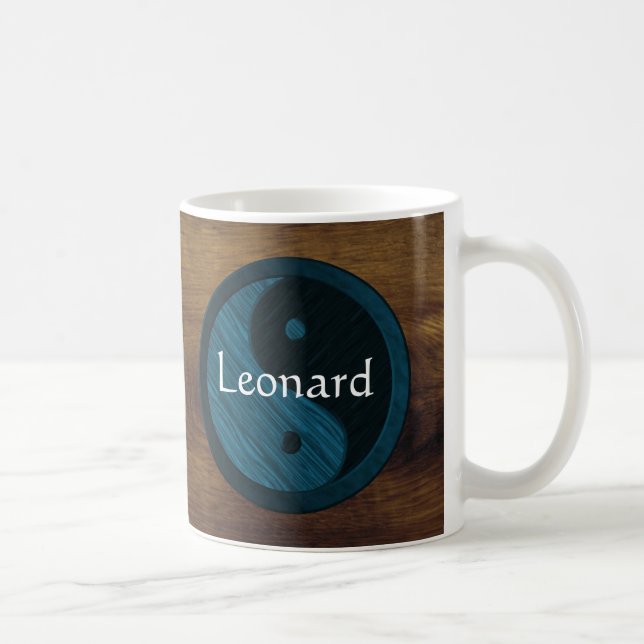 Personalized Blue Yin Yang Wood Grain Mug (Right)