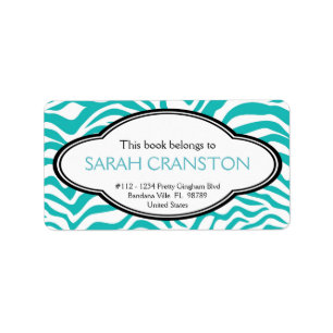 Personalized BLUE Zebra Stripes Pattern Bookplate Label
