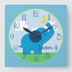 Personalized Blue Zig Zag Elephant Nursery Clock