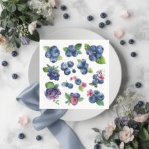Personalized Blueberry Floral Paper Napkins
