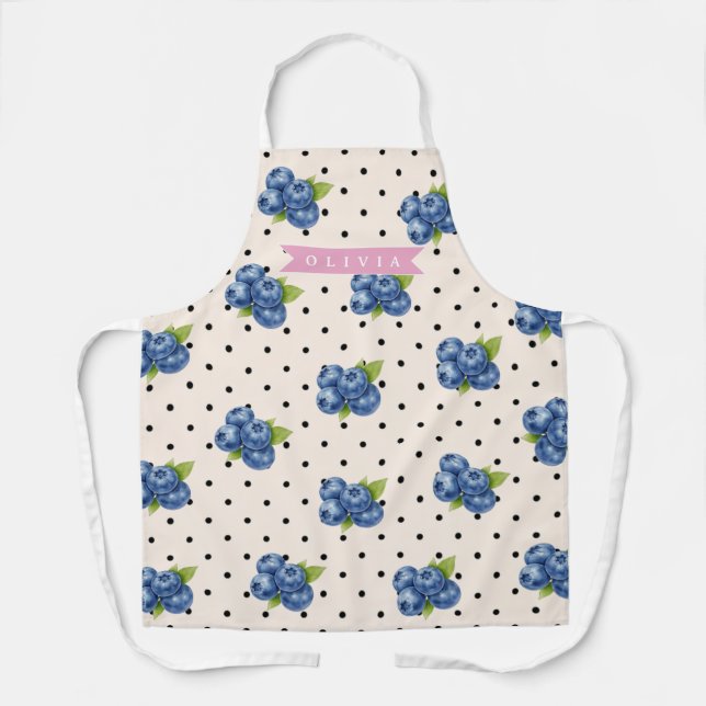 Personalized Blueberry Polka Dot Cute Vintage Apron (Front)