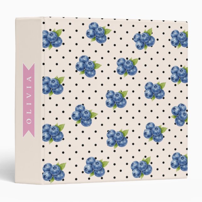 Personalized Blueberry Polka Dot Cute Vintage Binder (Front/Spine)