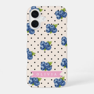 Personalized Blueberry Polka Dot Cute Vintage iPhone 16 Case