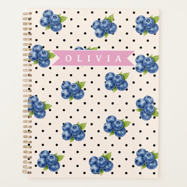 Personalized Blueberry Polka Dot Cute Vintage Planner (Front)