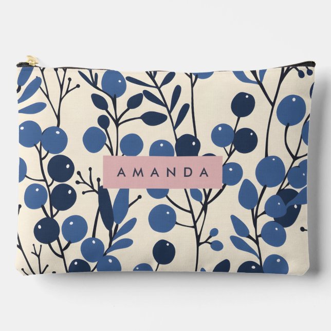 Personalized Blueberry Vine Botanical Style Accessory Pouch (Front)
