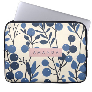 Personalized Blueberry Vine Botanical Style Laptop Sleeve
