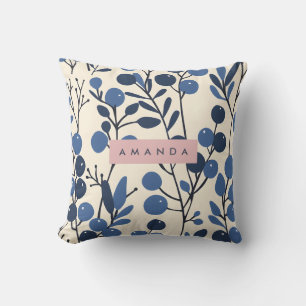 Personalized Blueberry Vine Botanical Style Throw Pillow
