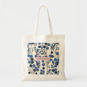 Personalized Blueberry Vine Botanical Style Tote Bag