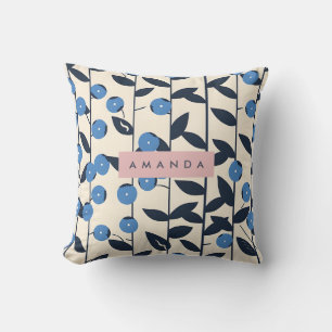 Personalized Blueberry Vine Nature  Throw Pillow