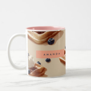 Personalized Blueberry Waffle Dessert Pattern Two-Tone Coffee Mug