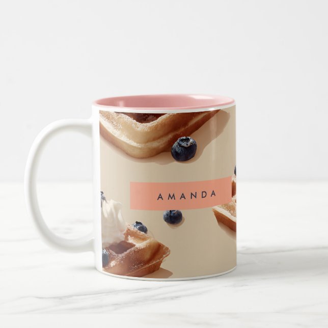 Personalized Blueberry Waffle Dessert Pattern Two-Tone Coffee Mug (Left)
