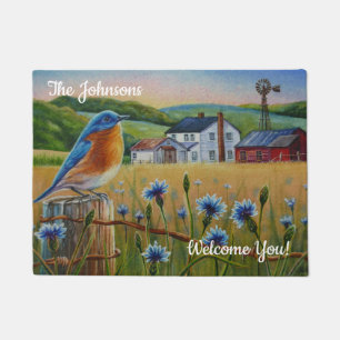 Personalized Bluebird Cornflowers Summer Farm Art  Doormat