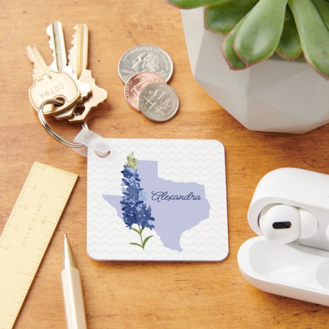 Personalized Bluebonnet Texas Keychain (Desk)