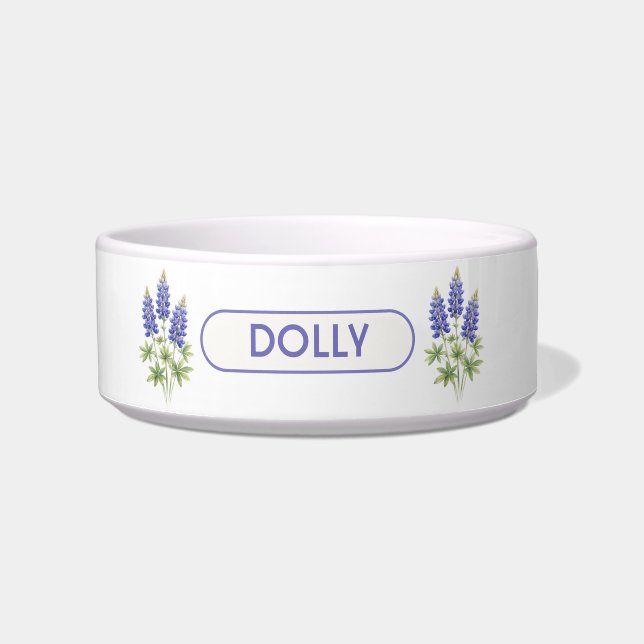 Personalized Bluebonnets Texas Lupin Pet Bowl (Front)