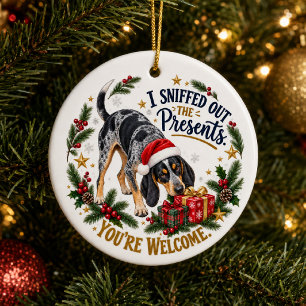 Personalized Bluetick Coonhound Present Inspector  Ceramic Ornament