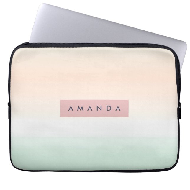 Personalized Blush and Mint Pastel Ombre  Laptop Sleeve (Front)