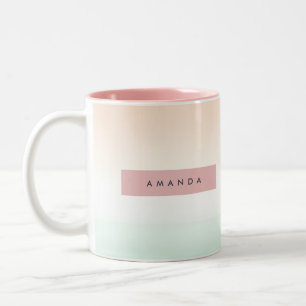 Personalized Blush and Mint Pastel Ombre  Two-Tone Coffee Mug