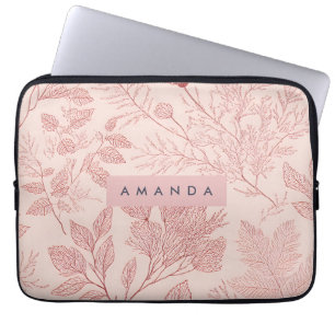 Personalized Blush Botanical Floral Design Laptop Sleeve