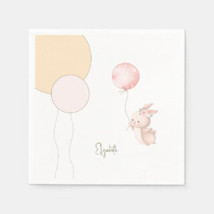 Personalized Blush Bunny Balloons Baby Shower  Napkin