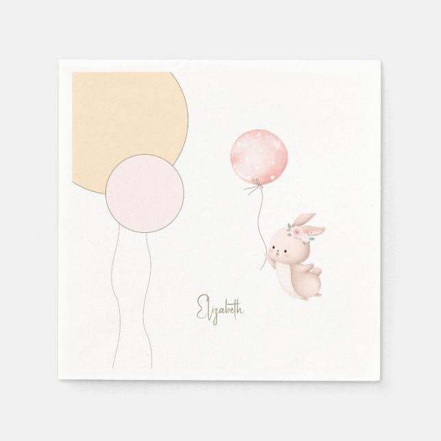 Personalized Blush Bunny Balloons Baby Shower  Napkin (Front)
