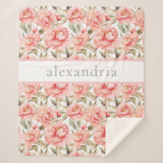 Personalized Blush Cottagecore Floral Sherpa Blanket