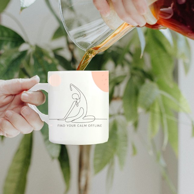 Personalized Blush Digital Detox Yoga Line Art Coffee Mug (Creator Uploaded)