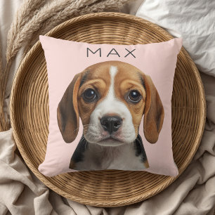 Personalized Blush Dog Photo & Name Throw Pillow