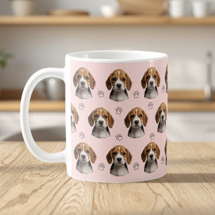 Personalized Blush Dog Photo Paw Pattern Coffee Mug