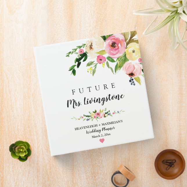 Personalized Blush Floral Boho Wedding Planner 3 R Binder (In Situ)