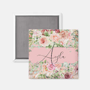 Personalized Blush Floral Border With Roses Magnet