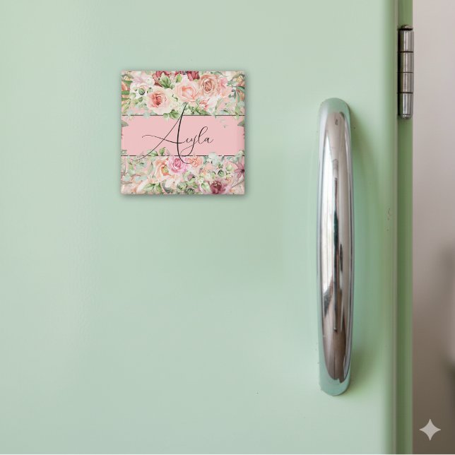 Personalized Blush Floral Border With Roses Magnet (Creator Uploaded)