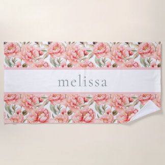 Personalized Blush Floral Cottagecore Beach Towel