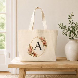 Personalized Blush Floral Monogram Jumbo Tote Bag