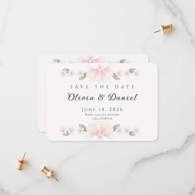 Personalized Blush Floral Save the Date Card (Front/Back In Situ)