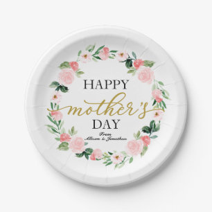 Personalized Blush Floral Wreath Mother's Day Paper Plate