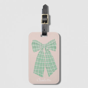 Personalized Blush Gingham Romantic Coquette Bow Luggage Tag