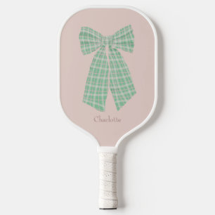 Personalized Blush Gingham Romantic Coquette Bow Pickleball Paddle