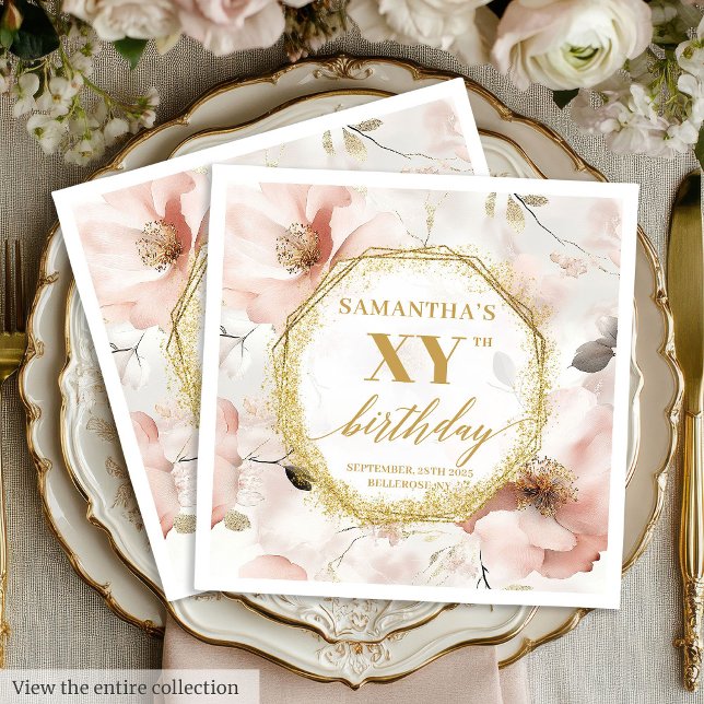 Personalized Blush Gold 90 Birthday Party Napkins (Personalized Blush Gold 90 Birthday Party Napkins)