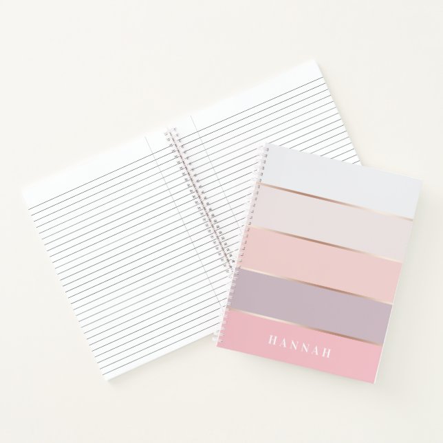 Personalized Blush Lavender Rose Gold Wide Stripes Notebook (Inside)