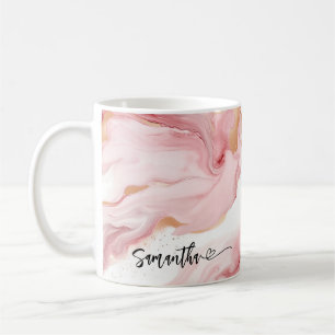 Personalized Blush Marble Flowing Name With Heart Coffee Mug