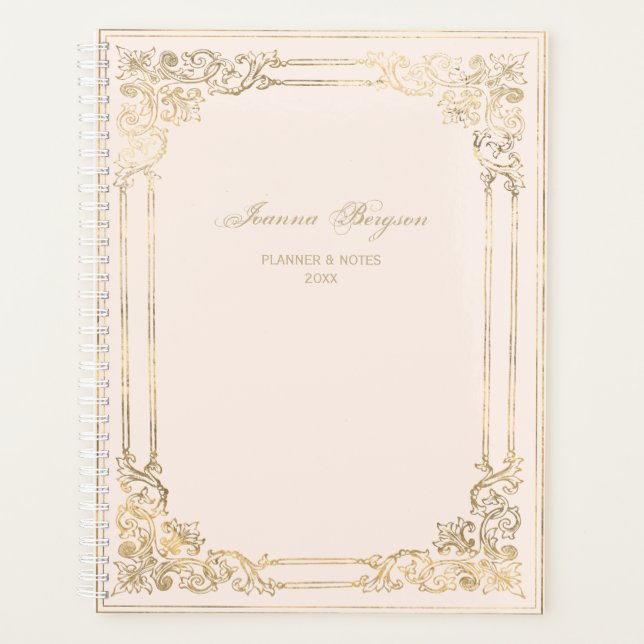 Personalized Blush Ornate Gold Frame Script 2024 Planner (Front)