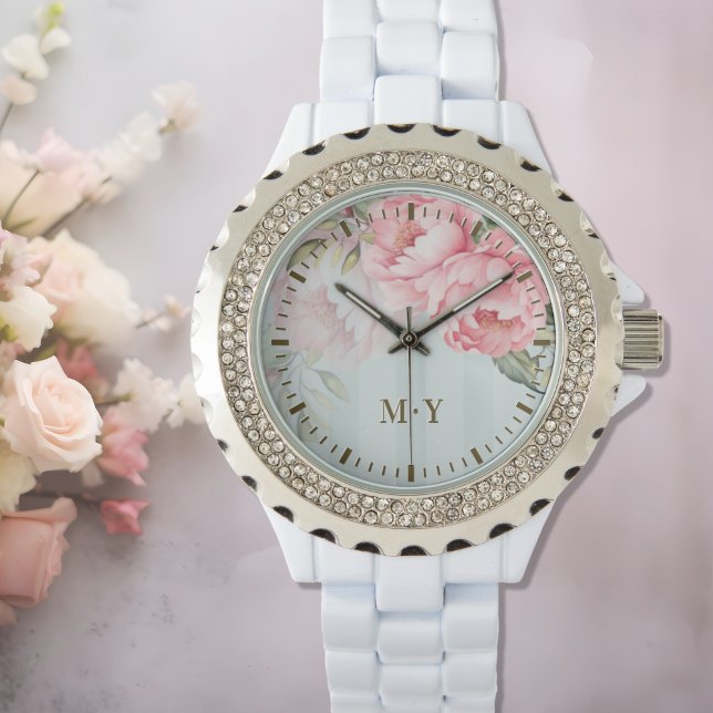 Personalized Blush Peony Floral Monogram Women’s Watch (Creator Uploaded)