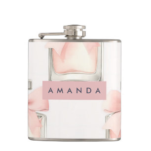 Personalized Blush Perfume Bottle Coquette Pattern Hip Flask