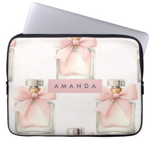 Personalized Blush Perfume Bottle Coquette Pattern Laptop Sleeve