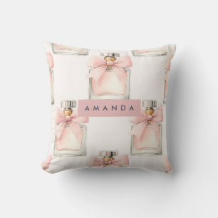 Personalized Blush Perfume Bottle Coquette Pattern Throw Pillow