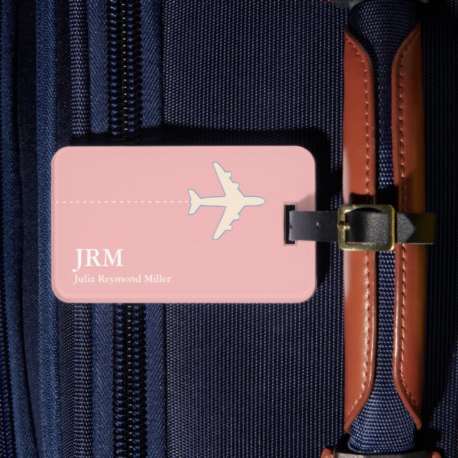 Personalized Blush Pink Airplane Travel Luggage Tag (Front Insitu 4)
